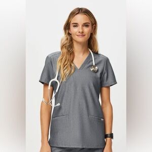 Figs Casma 3 pocket gray V-Neck Short Sleeve scrub  Top
